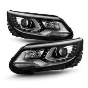 AKKON - Fit 2012-2017 Volkswagen VW Tiguan OE Halogen Model Projector LED DRL Headlights - Chrome Housing