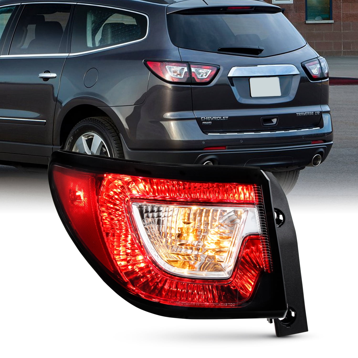 AKKON - Fit 2013 2014 2015 2016 2017 Chevy Traverse Halogen Type Tail Light Outer Brake Lamp Assembly OE Style Driver Left Side