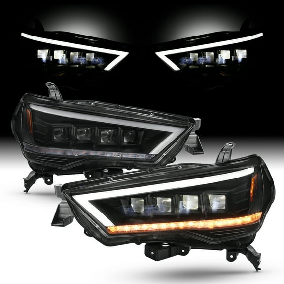AKKON - Fit 2014-2023 Toyota 4Runner LED Module Headlights Sequential LED Turn Signal Light Bar Parking Black