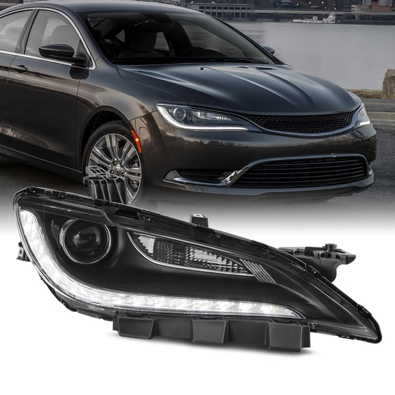 AKKON - Fit 2015 2016 2017 Chrysler 200 15-17 HID w/ LED DRL Black Trim Headlight Headlamp OE Style Passenger Right Side Replacement