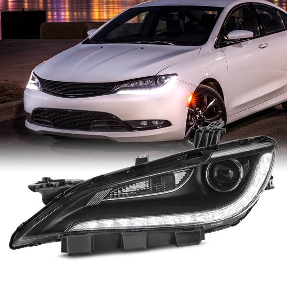 AKKON - Fit 2015 2016 2017 Chrysler 200 15-17 HID w/ LED DRL Chrome Trim Projector Headlight Headlamp Driver Left Side Assembly