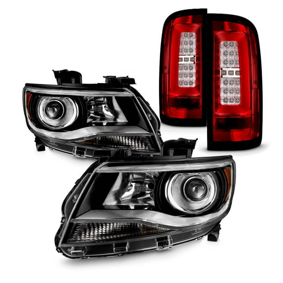 AKKON - Fit 2015-2022 Chevy Colorado [Halogen Type] Projector Headlights + LED DRL Tail Lights Chrome Housing Red Clear Lens