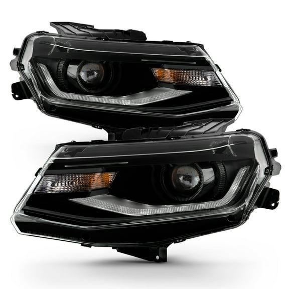 AKKON - Fit 2016-2018 Chevy Camaro 2019-2023 ZL1 [HID/Xenon] Black Projector Headlight Pair Driver+Passenger w/ LED Tube Running