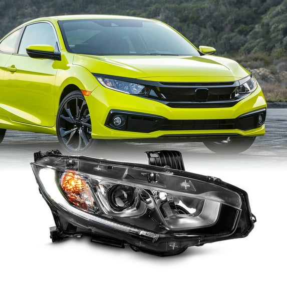 AKKON - Fit 2016-2021 Honda Civic 16-20 Halogen Type w/LED DRL Projector Headlights OE Style Passenger Right Assembly