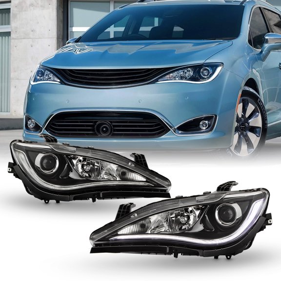 AKKON - Fit 2017 2018 2019 2020 Chrysler Pacifica 17-20 Halogen w/ LED DRL High Quad Lamp Chrome Trim Headlight Headlamp OE Style Driver Passenger Side
