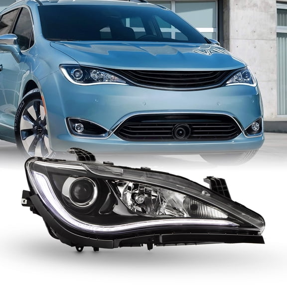 AKKON - Fit 2017 2018 2019 2020 Chrysler Pacifica 17-20 Halogen w/ LED DRL High Quad Lamp Chrome Trim Headlight Headlamp OE Style Passenger Right Side