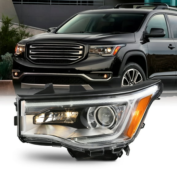 AKKON - Fit 2017 2018 2019 GMC Acadia 17-19 w/LED DRL Halogen Projector Headlight Chrome OE Style Driver Left Side