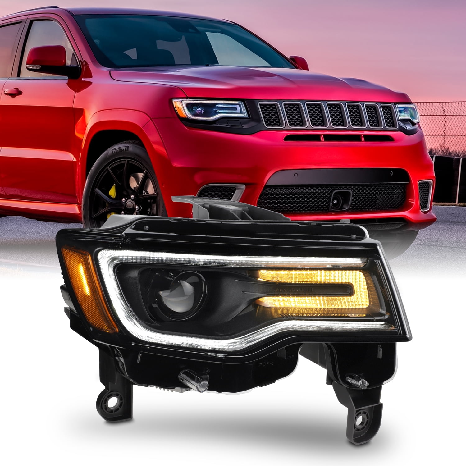 AKKON - Fit 2017-2021 Jeep Grand Cherokee [HID/Xenon] Black Bezel ...