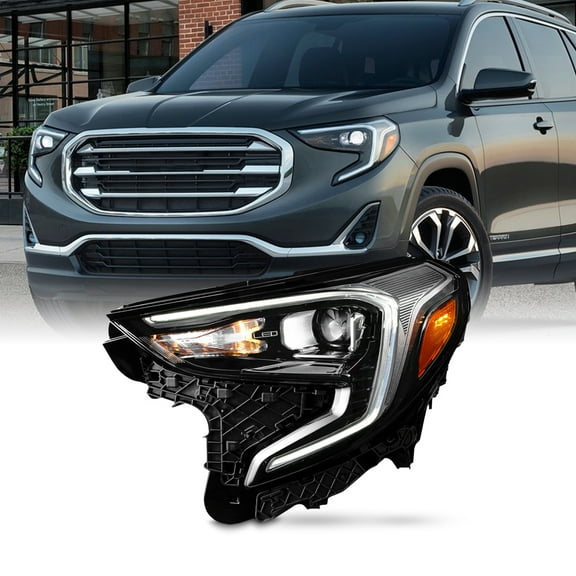 AKKON - Fit 2018 2019 2020 2021 GMC Terrain [LED Projector] C-Tube Running Chrome Headlight Driver Left Side Replacement