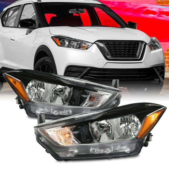 AKKON - Fit 2018 2019 2020 Nissan Kicks S / SV Model Halogen Type Projector Headlight Driver + Passenger Replacement Set