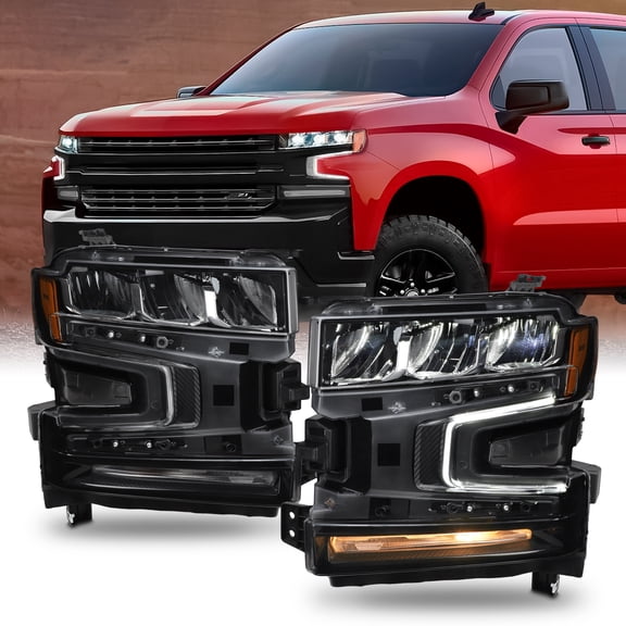 AKKON - Fit 2019 2020 2021 Chevy Silverado 1500 LED DRL w/Halogen Signal Headlight Replacement OE Style Pair/Set