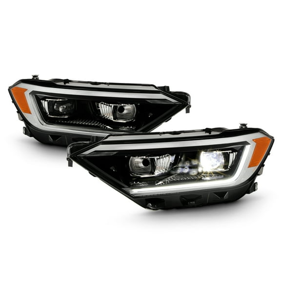AKKON - Fit 2019 2020 2021 Volkswagen Jetta Sedan LED Tube DRL Running Marker Projector Black Headlights Pair Left+Right