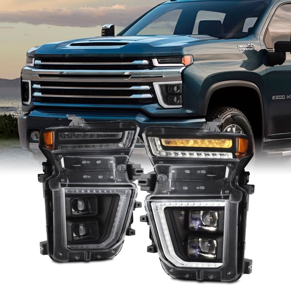 AKKON - Fit 2020 2021 2022 2023 Chevy Silverado 2500HD/3500HD [Halogen Model] w/Sequential LED Running Light Projector Headlight