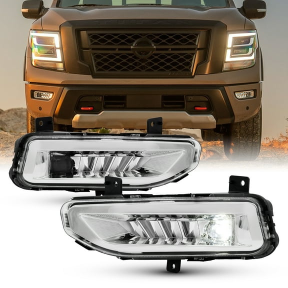AKKON - Fit 2020-2024 Nissan Titan LED Model OE Style Fog Lights w/Switch Clear Lens Replacement Lamp Pair/Set