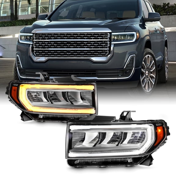 AKKON - Fit 2020-2023 GMC SL | SLE | SLT | Denali [Full LED] Chrome Headlight w/Turn Signal Switchback Running Lamp Pair