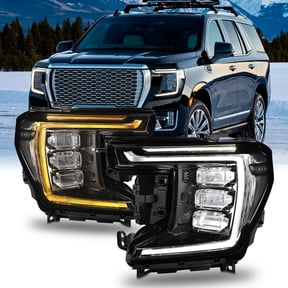 AKKON - Fit 2021-2023 GMC Yukon XL SLE | SLT Full LED Chrome Headlight Pair Left+Right w/ Switchback Running Turn Signal
