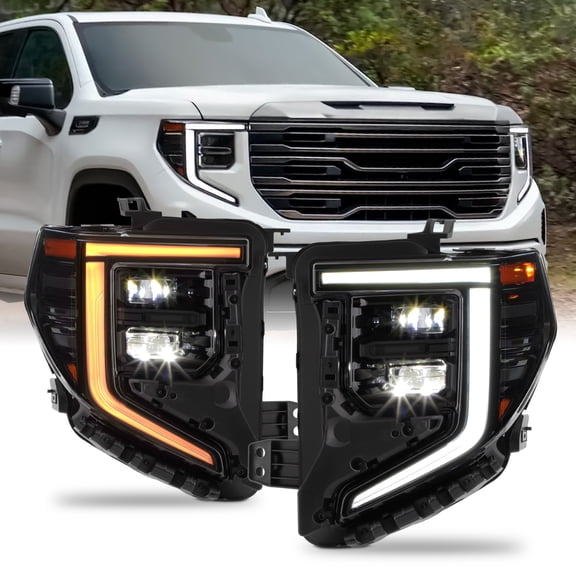 AKKON - Fit 2022 2023 2024 GMC Sierra 1500 Base | SLE | Elevation Full LED DRL Turning Signal (All Black Bezel) Projector Headlight OE Style Assembly