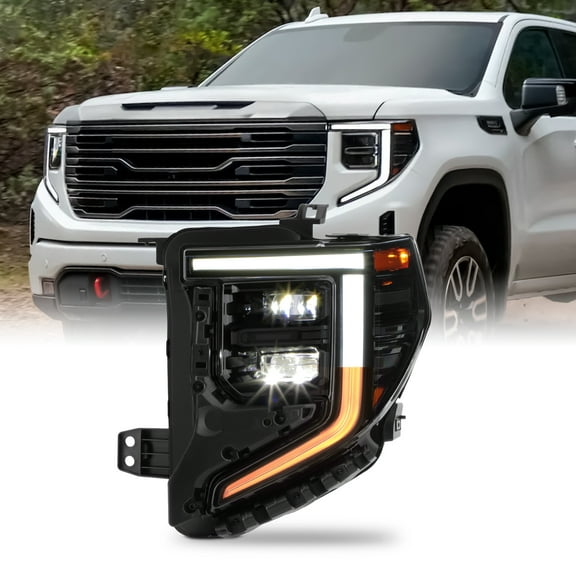 AKKON - Fit 2022 2023 2024 GMC Sierra 1500 Base | SLE | Elevation Full LED DRL Turning Signal (All Black Bezel) Projector Headlight OE Style Driver Left