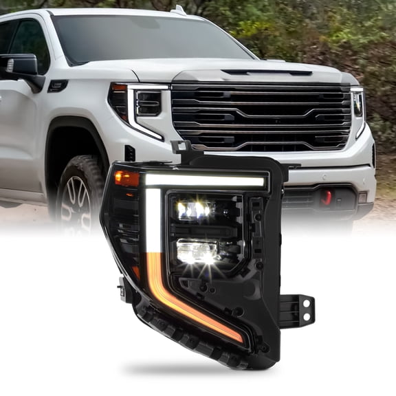 AKKON - Fit 2022 2023 2024 GMC Sierra 1500 Base | SLE | Elevation Full LED DRL Turning Signal (All Black Bezel) Projector Headlight OE Style Passenger Right