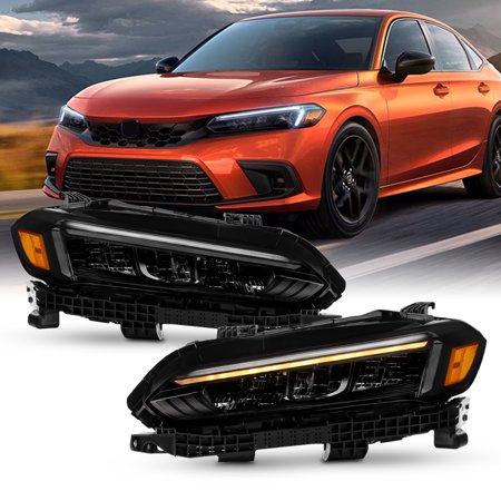 AKKON - Fit 2022-2026 Honda Civic 22-26 All Black Style Full LED w/ DRL Signal Headlights Headlamp Driver Passenger Replacement