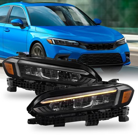 AKKON - Fit 2022-2026 Honda Civic Chrome Trim 22-26 Full LED w/LED DRL Headlights Headlamps OE Style Driver Passenger Assembly