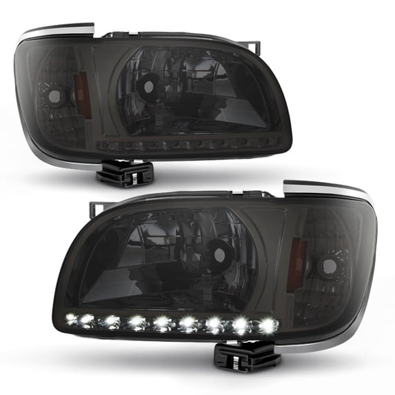 AKKON - Fits 01 02 03 04 Toyota Tacoma Pickup Truck Smoked Headlights w/ Silver Trim Corner Signal Lamps LH+RH Set