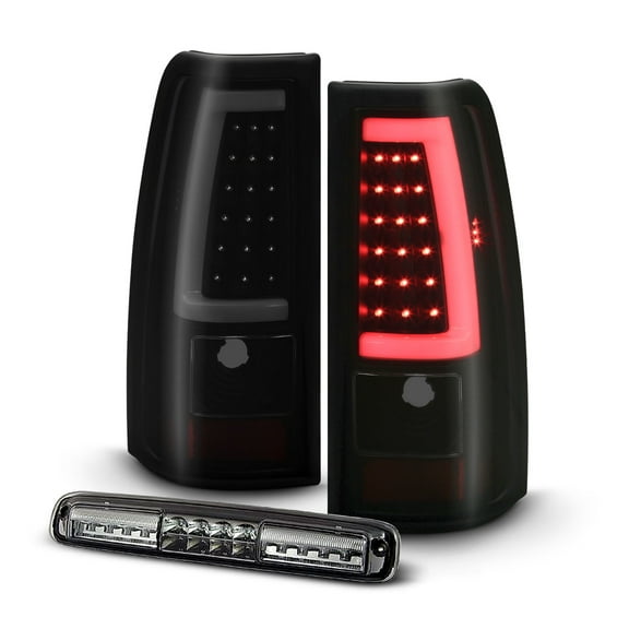 AKKON - Fits 03-06 Silverado 1500/1500HD/2500/2500HD 04-06 3500 Classic [C-Tube] LED Black Smoked Tail Lights+LED 3rd Brake Lamp