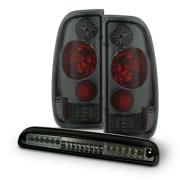 AKKON - Fits 1999-2007 Ford F250 F350 F450 F550 SD Pickup Truck Smoked Tail Light + LED 3rd Brake Lamp Combo Set