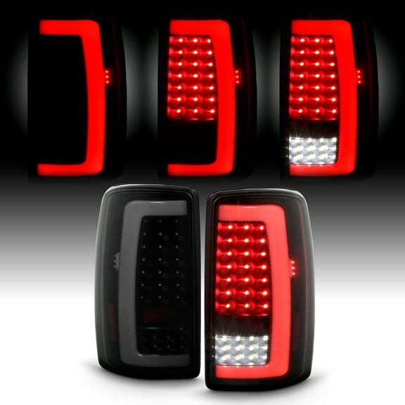 AKKON - Fits 2000-2006 Chevy Suburban 1500 Tahoe GMC Yukon XL 2500 LED Running Reverse [C-Tube] Black Smoked Tail Lights