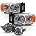 thumbnail image 1 of AKKON - Fits 2002-2005 Dodge Ram 1500/ 2500/ 3500 Pickup Chrome Headlights + LED Projector Clear Fog Lamp Light Pair Left+Right, 1 of 6