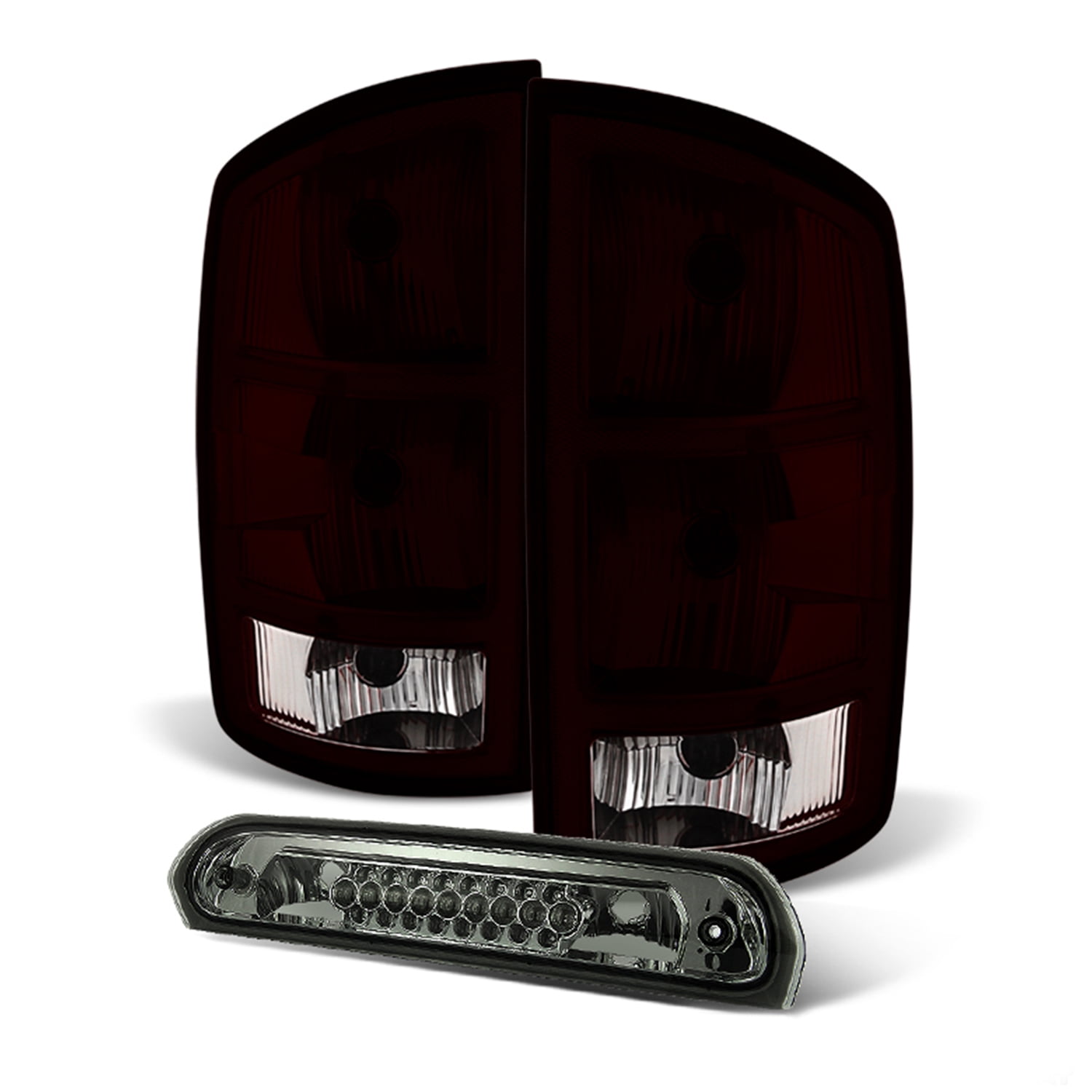 AKKON - Fits 2002-2006 Dodge Ram 1500 2003-2006 Ram 2500/3500 Dark Red Tail Lights w/ Circuit Board Pair + LED 3Rd Brake Lamp