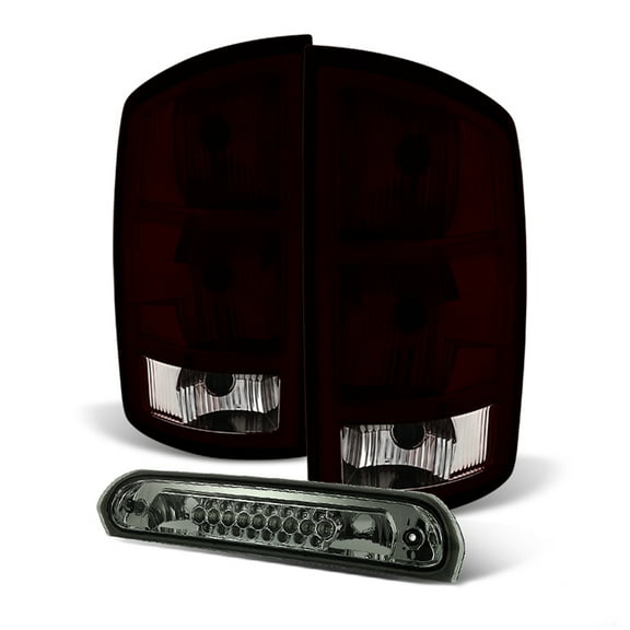 AKKON - Fits 2002-2006 Dodge Ram 1500 2003-2006 Ram 2500/3500 Dark Red Tail Lights w/ Circuit Board Pair + LED 3Rd Brake Lamp