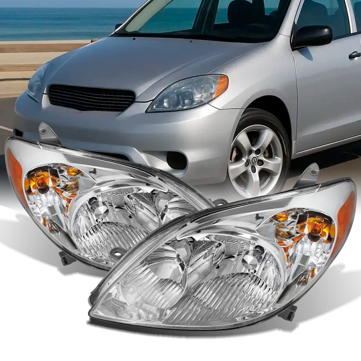 AKKON - Fits 2003-2008 Toyota Matrix Wagon 4Door Chrome Headlights Pair Left Driver+Right Passenger Replacement