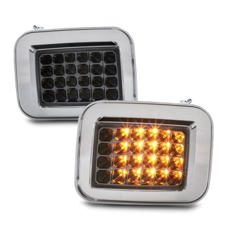 AKKON - Fits 2003-2009 Hummer H2 [USA Model] LED Chrome Smoked Corner Lights Parking Signal Lamp Pair Driver+Passenger