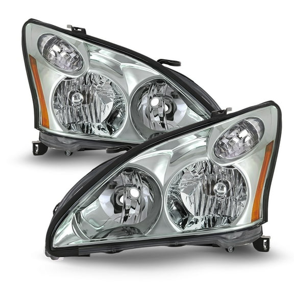 AKKON - Fits 2004-2006 Lexus RX330 2006-2009 RX350 2006-2008 RX400h [Halogen Type] Headlights Chrome Headlamps Pair Left+Right