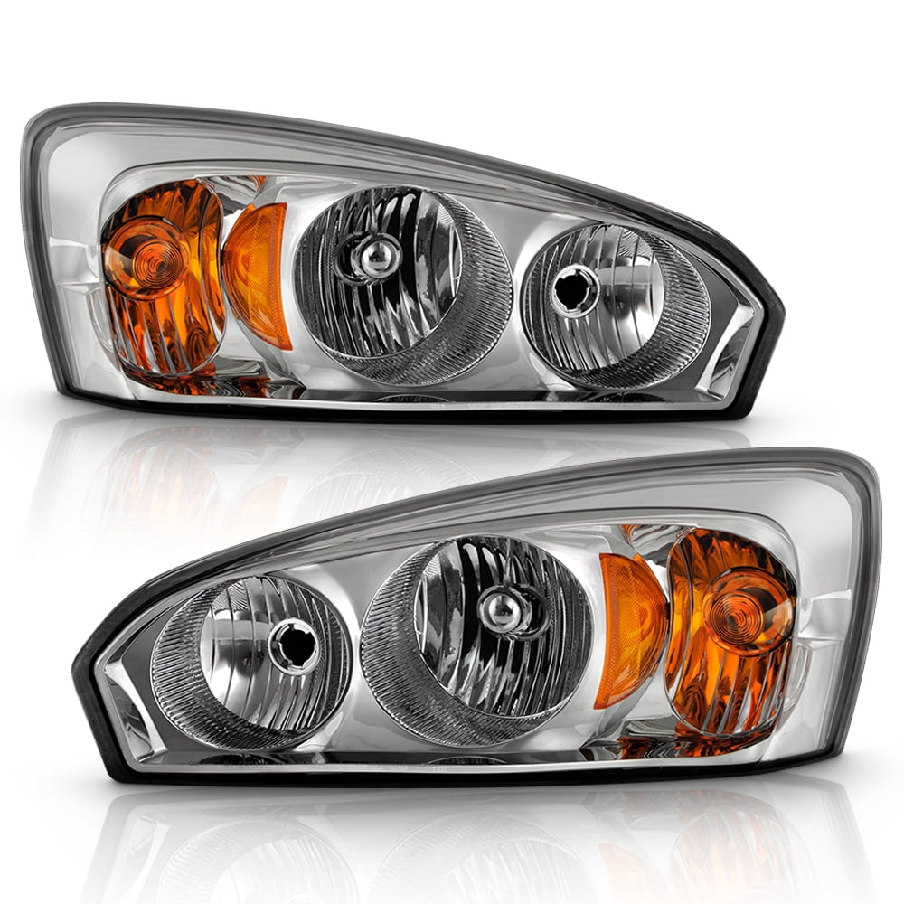 AKKON - Fits 2004-2007 Chevy Malibu 2008 Malibu Classic LS/LT Model [Halogen Type] Chrome Headlight Pair Left+Right Headlamps