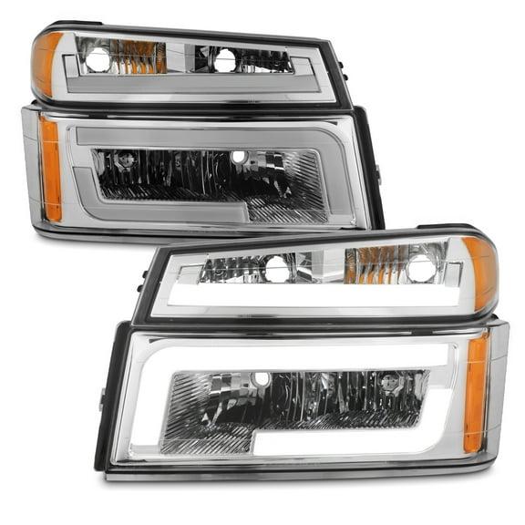 AKKON - Fits 2004-2012 Chevy Colorado / GMC Canyon 06-08 Isuzu i-Series [LED Tube Parking] Chrome Headlights Headlamp Pair LH+RH