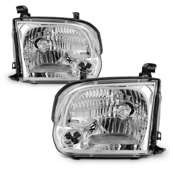 AKKON - Fits 2005 2006 Tundra 05 06 07 Sequoia Crew Cab Model Chrome Headlights Driver Left + Passenger Right Pair