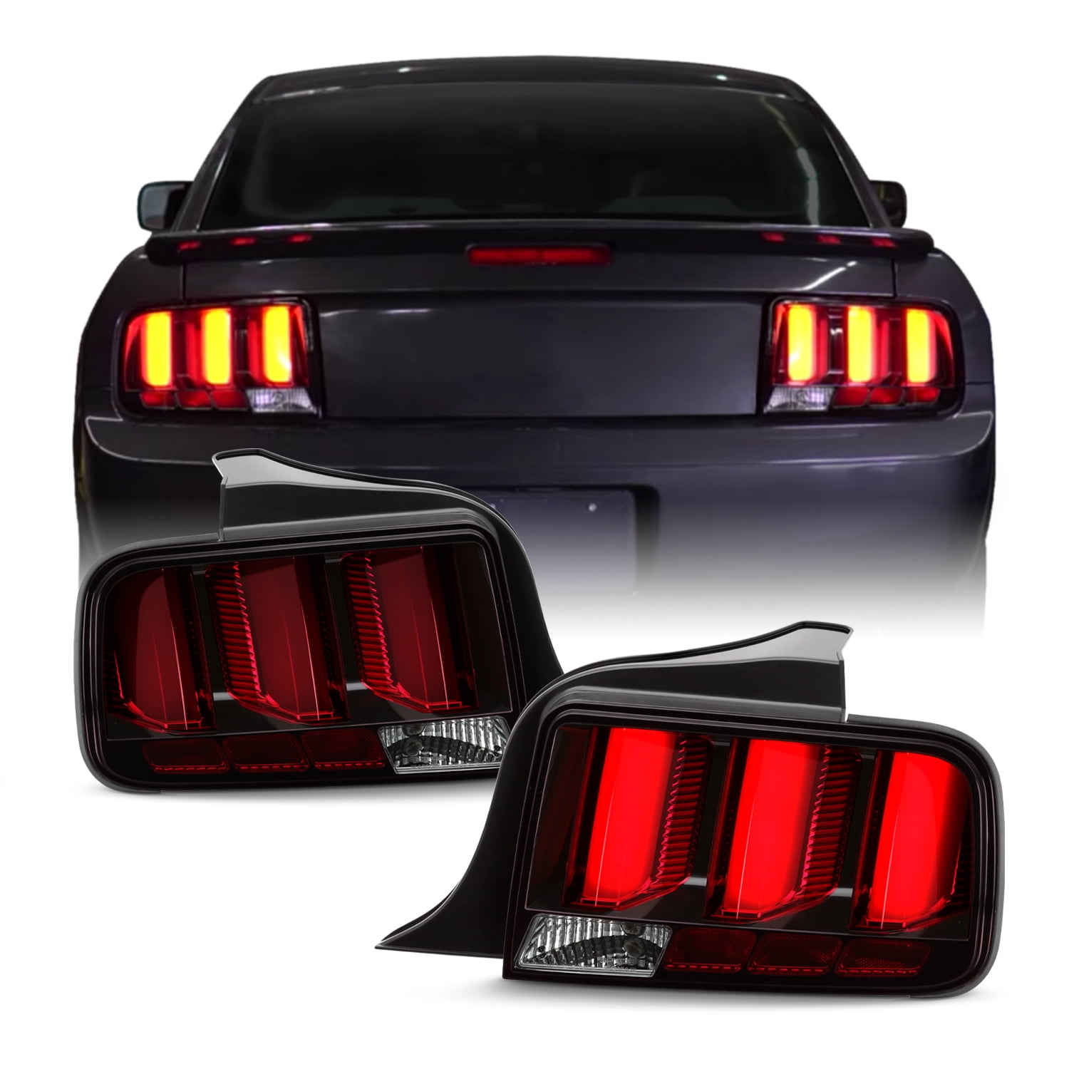 AKKON - Fits 2005-2009 Ford Mustang LED [Red Tube] Black Tail Lamp Brake  Lights w/ Sequential Signal Pair Left + Right - Walmart.com