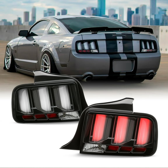 AKKON - Fits 2005-2009 Ford Mustang LED [White Tube] Black Tail Lamp Brake Lights w/ Sequential Signal Pair Left + Right
