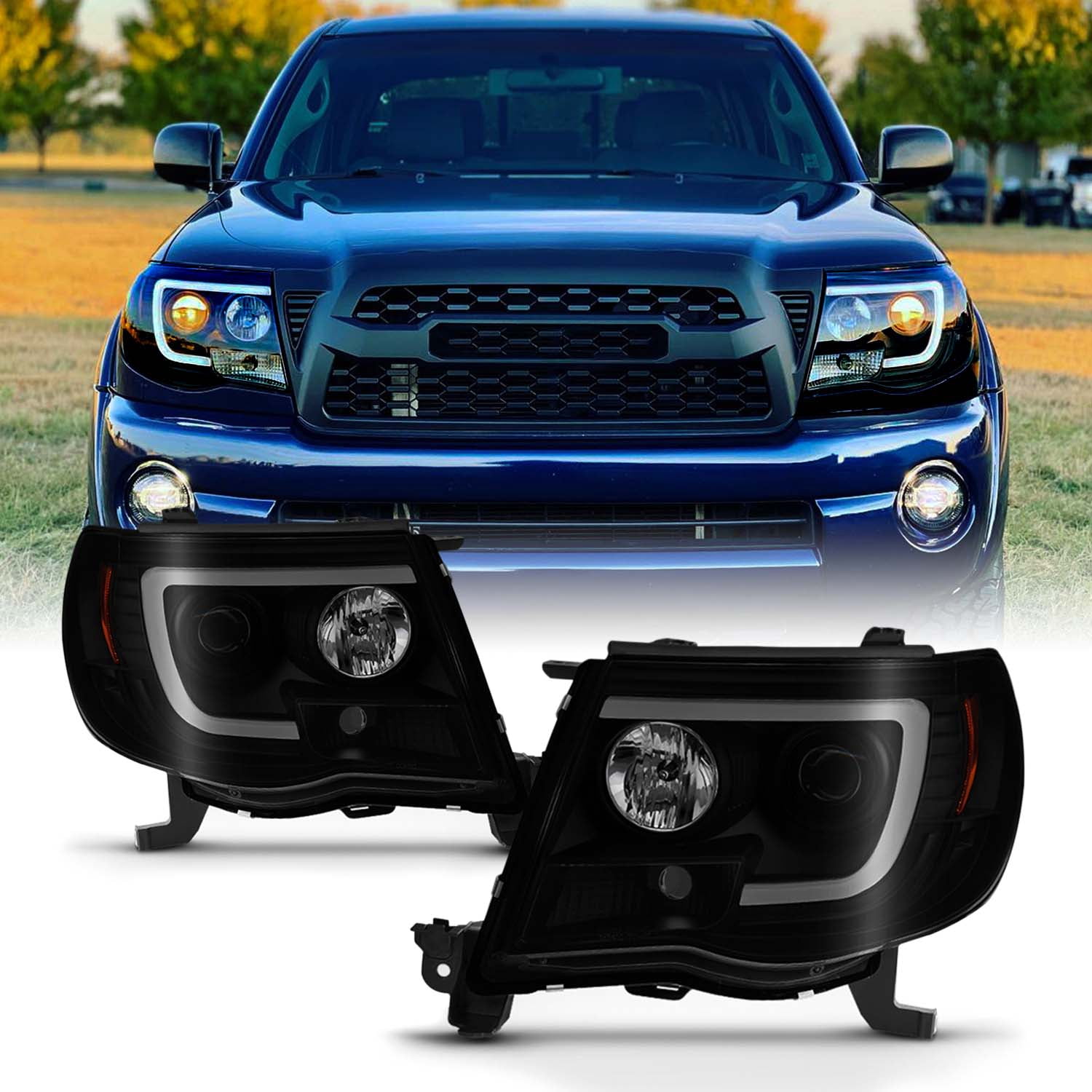 Black Headlights Headlamps For 2005-2011 Toyota Tacoma – Driver & Passenger Pair, DOT/SAE Certified - View #5