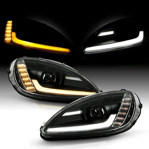 AKKON - Fits 2005-2013 Chevy Corvette C6 Switchback Sequential Signal Running Tube [LED High/Low] Projector Black Headlight Pair