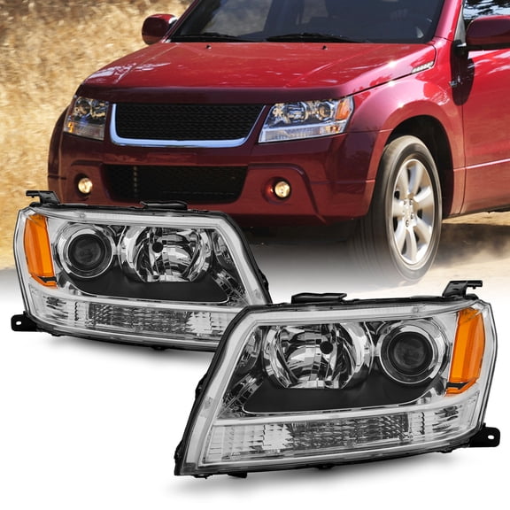 AKKON - Fits 2006 2007 2008 Suzuki Grand Vitara Halogen Projector Chrome Headlights Headlamps Pair Driver+Passenger