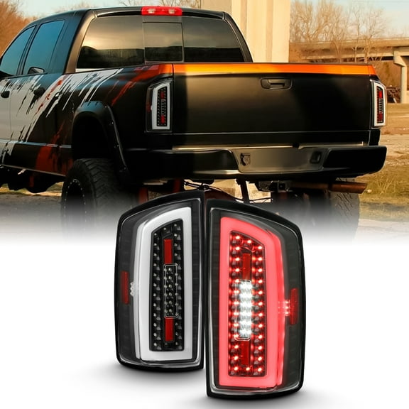 AKKON - Fits 2007 2008 Dodge Ram 1500 2500 / 2009 3500 Full LED Tube Bar Black Tail Lights Brake Lamp Left+Right Pair
