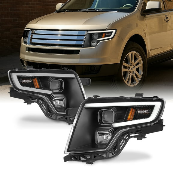 AKKON - Fits 2007-2010 Ford Edge LED Light Tube Stylish DRL Projector Headlights Pair Housing - Black Bezel