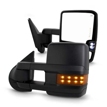 AKKON - Fits 2007-2013 Chevy Silverado GMC Sierra 1500 2500HD 3500HD Power Fold w/LED Turn Signal Heated Black Mirrors Powered Glass Telescoping Blind Spot