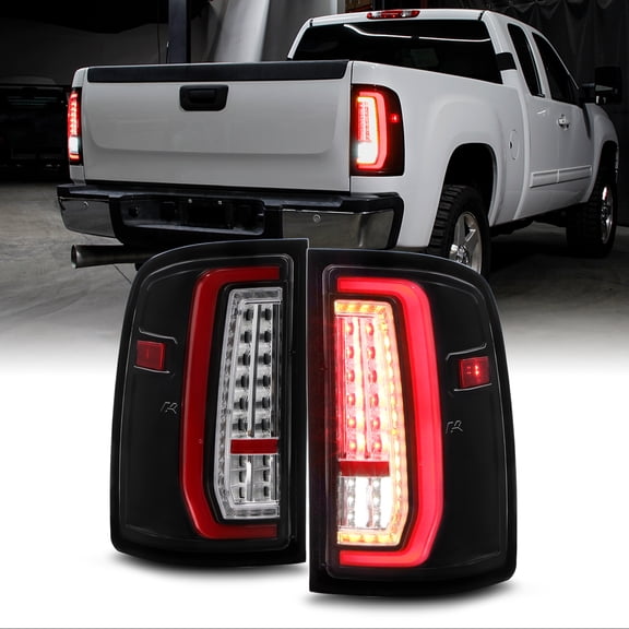 AKKON - Fits 2007-2013 GMC Sierra Pickup Truck LED C-Tube Running Sequential Turn Signal Glossy Black Tail Lights Pair