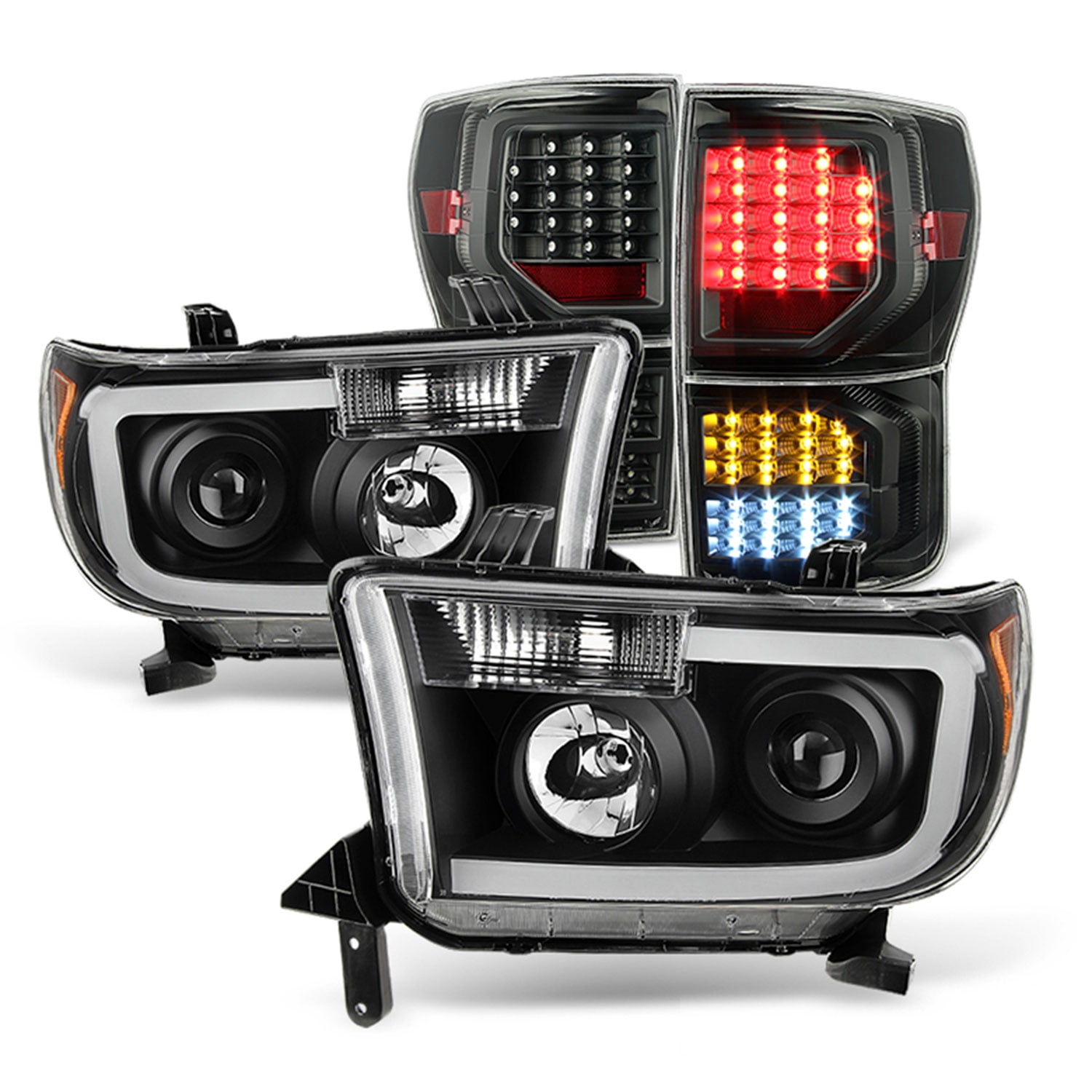 Black LED Tube Projector Headlights For 2007-2013 Toyota