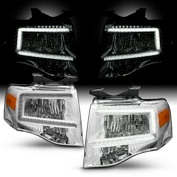 AKKON - Fits 2007-2014 Ford Expedition LED Bar [C-Tube] Parking Lamp Chrome Headlights Pair Driver + Passenger