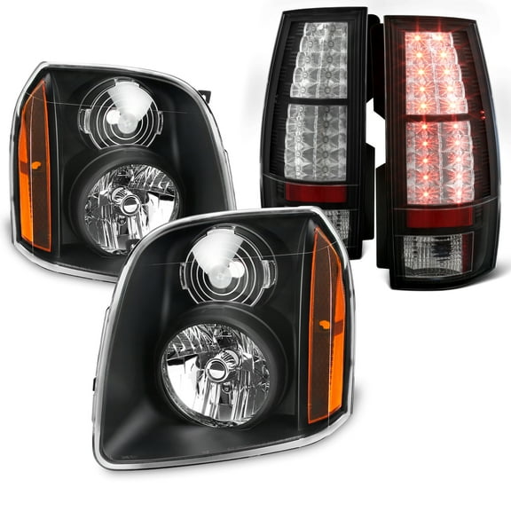 AKKON - Fits 2007-2014 GMC Yukon XL 1500 / XL2500 Black Headlights + LED Blk Tail Lamp Brake Lights Pair Left+Right